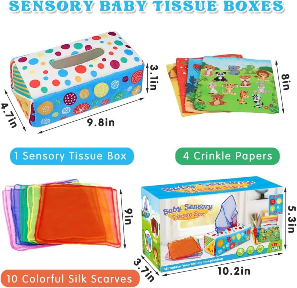 Aiduy Baby Toys 6 to 12 Months - Baby Tissue Box Toys Montessori Toys for Babies 6-12 Months - Soft Crinkle Infant Sensory Toys for 1 Year Old Early Learning Toys Baby Boys Girls Gifts