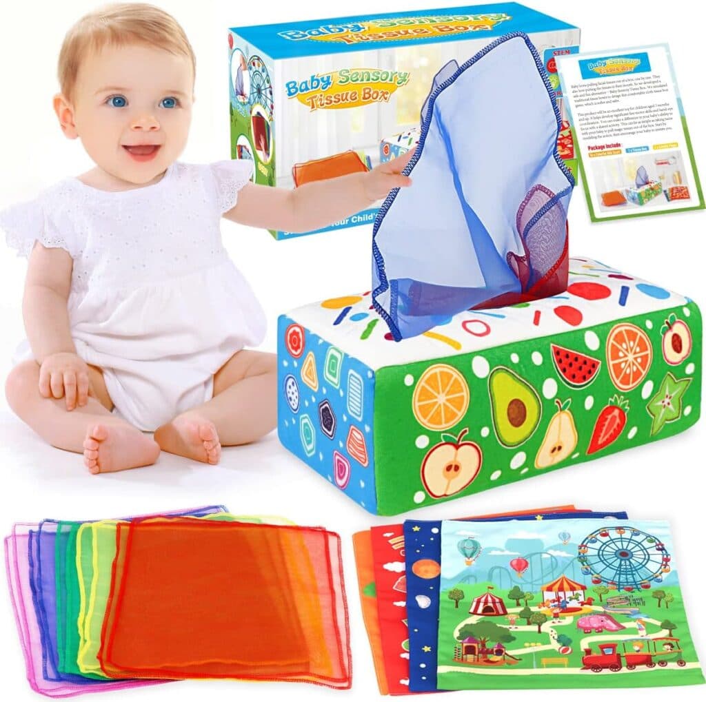 Aiduy Baby Toys 6 to 12 Months - Baby Tissue Box Toys Montessori Toys for Babies 6-12 Months - Soft Crinkle Infant Sensory Toys for 1 Year Old Early Learning Toys Baby Boys Girls Gifts