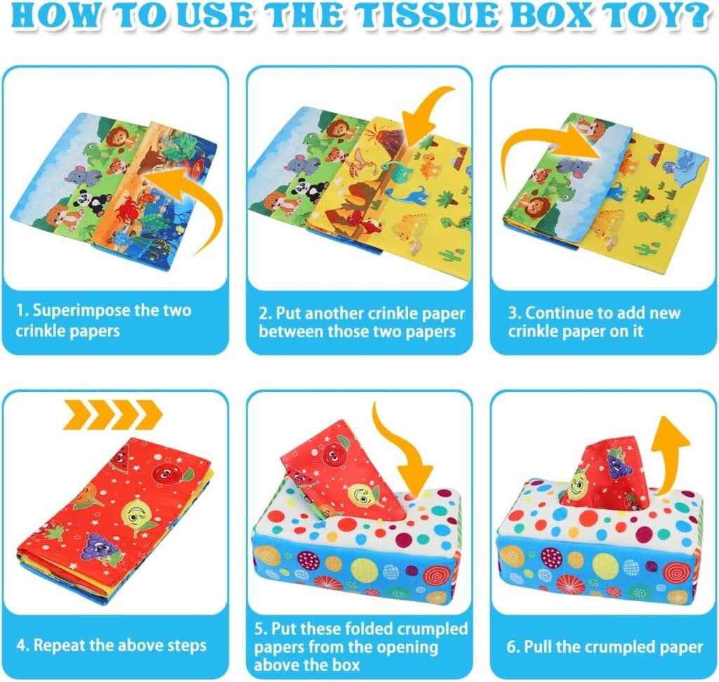 Aiduy Baby Toys 6 to 12 Months - Baby Tissue Box Toys Montessori Toys for Babies 6-12 Months - Soft Crinkle Infant Sensory Toys for 1 Year Old Early Learning Toys Baby Boys Girls Gifts