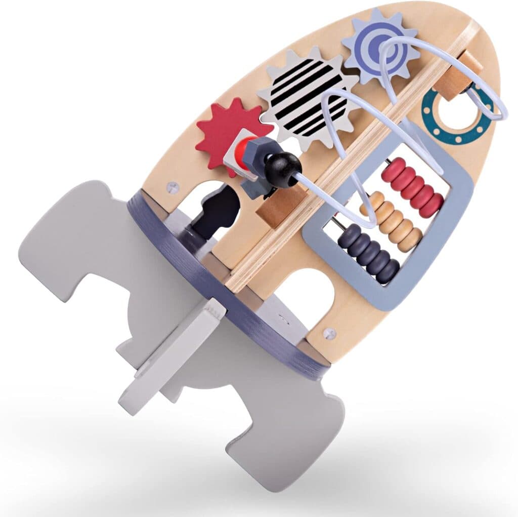 Ancaixin Wooden Toys Activity Cube, Space Themed Toys for Toddlers 1-3, Baby Montessori Toy Rocket Cube, Bead Maze, STEM Developmental Birthday Gifts for 1 Year Old Boy and Girl