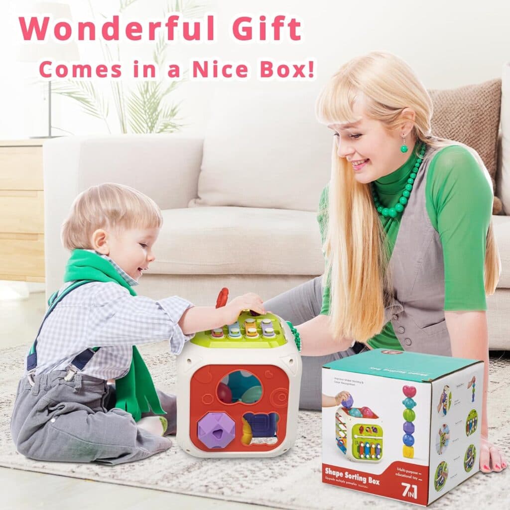 Aprilwolf Montessori Toys for 1 Year Old, Cube Bin 6 Sensory Shape Blocks, Baby Toys 12-18 Months, Developmental Infant Birthday Gifts for Learning Toddler Age 1 2 3