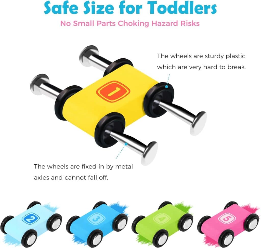 Belleur Montessori Toy for 1-3 Years Old Boys and Girls, Kid Wooden Race Track Car, Toddler Ramp Racer Set with 5 Mini Cars 5 Ramps, Perfect for Babies Birthday Gifts, Visit Gifts