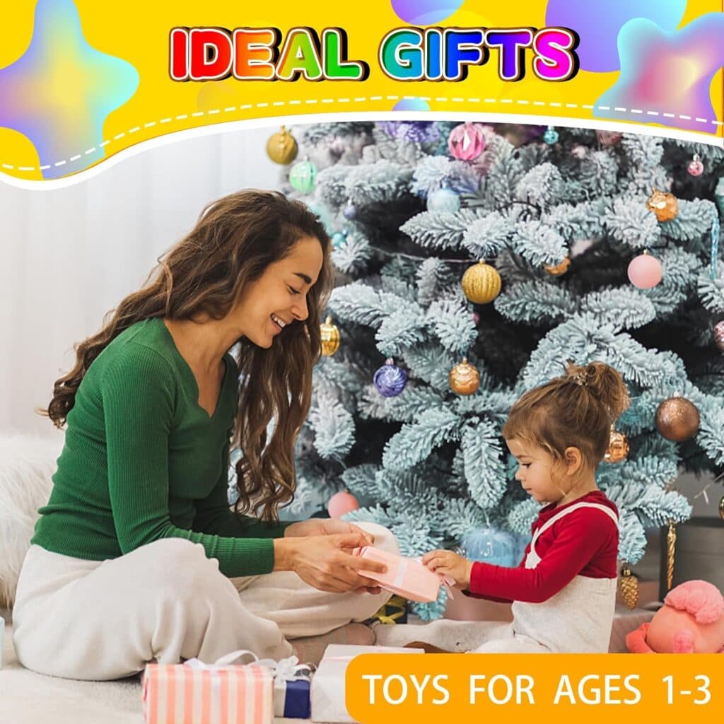 CHESLICR Montessori Toys for Toddler Baby 1 2 3 Year Olds Wooden Shape Stacking Sorting Toys, Learning Activity Block Puzzle Educational Wood Stocking Stuffer for 12+ Month Old Kid Boy (Rainbow)