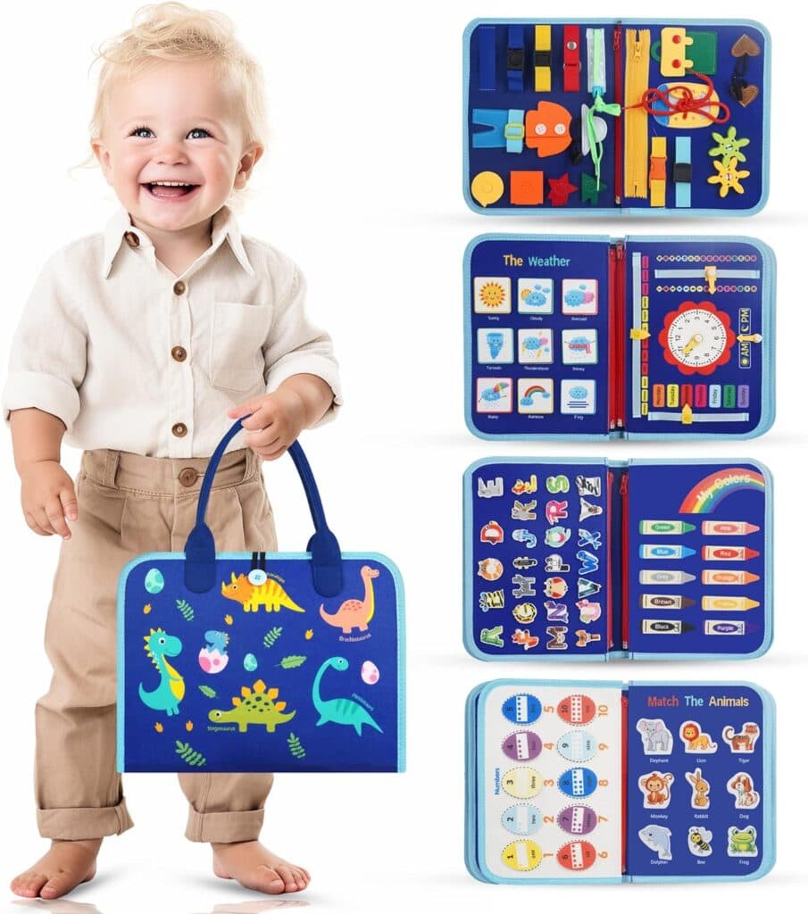 Goopreen Busy Board Montessori Toys for 1 2 3 4 Year Old Girls Boys, Autism Sensory Toys Educational Activity Developing, Travel Toys for Plane Car Games, Birthday Gift Quiet Book for 1-4 Yr Kids