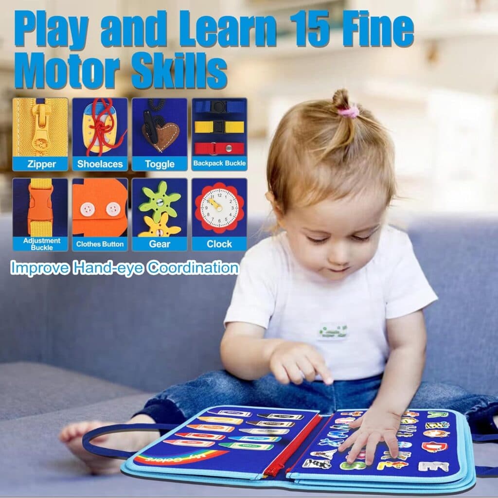 Goopreen Busy Board Montessori Toys for 1 2 3 4 Year Old Girls Boys, Autism Sensory Toys Educational Activity Developing, Travel Toys for Plane Car Games, Birthday Gift Quiet Book for 1-4 Yr Kids