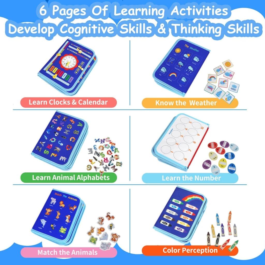 Goopreen Busy Board Montessori Toys for 1 2 3 4 Year Old Girls Boys, Autism Sensory Toys Educational Activity Developing, Travel Toys for Plane Car Games, Birthday Gift Quiet Book for 1-4 Yr Kids