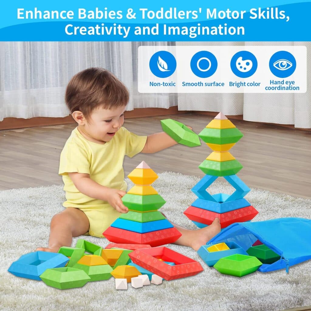 Hieoby Montessori Toys for 1 2 3 4 5 Year Old Boys Girls Toddlers Preschool Learning Activities 30Pcs Building Blocks Stacking Educational Toys STEM Sensory Toys Gifts for Kids Age 1-2 2-4