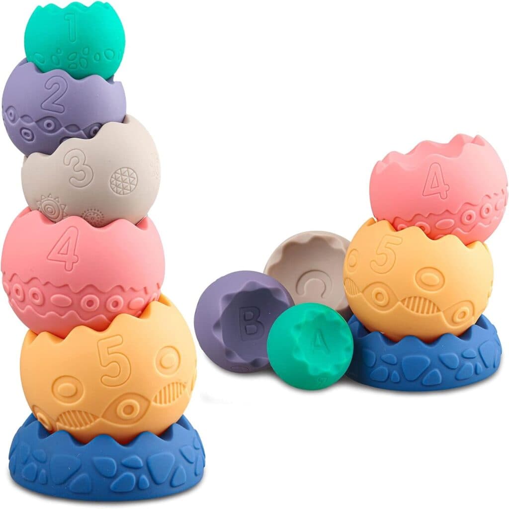Miawow Stacking Balls Soft Toys for Babies 6 12 18 Months 1 Year Old Girls Boys - Toddlers Sensory Educational Montessori Baby Blocks - Infant Newborn Developmental Teething Learning Stacker Cups
