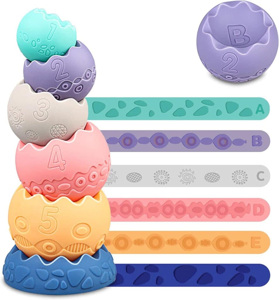 Miawow Stacking Balls Soft Toys for Babies 6 12 18 Months 1 Year Old Girls Boys - Toddlers Sensory Educational Montessori Baby Blocks - Infant Newborn Developmental Teething Learning Stacker Cups