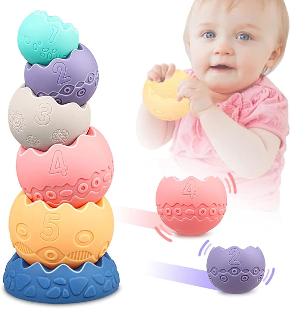 Miawow Stacking Balls Soft Toys for Babies 6 12 18 Months 1 Year Old Girls Boys - Toddlers Sensory Educational Montessori Baby Blocks - Infant Newborn Developmental Teething Learning Stacker Cups