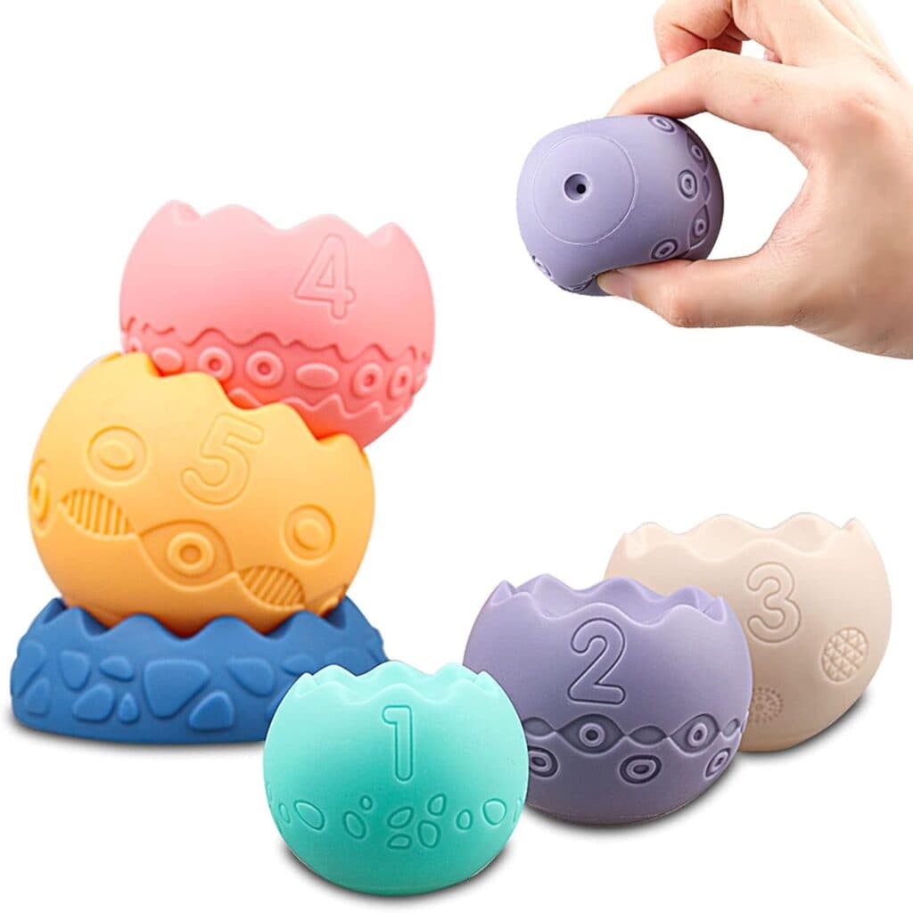 Miawow Stacking Balls Soft Toys for Babies 6 12 18 Months 1 Year Old Girls Boys - Toddlers Sensory Educational Montessori Baby Blocks - Infant Newborn Developmental Teething Learning Stacker Cups