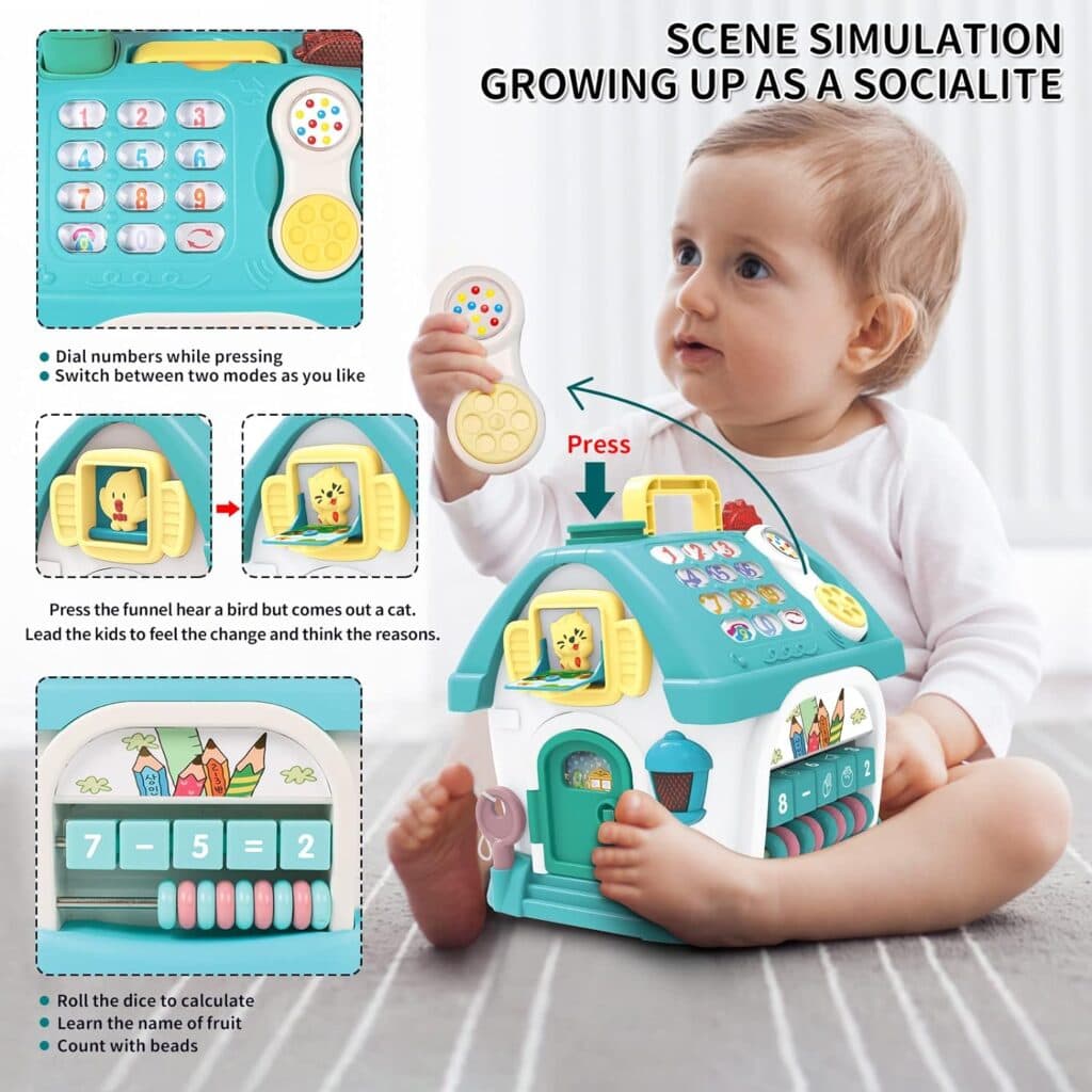 Montessori Toys for 1+ Year Old Girl - Toddler Toys Age 1-2, 6-in-1 Toys with Sound/Lights/Music/Clock/Telephone/Car,Smart Learning Home