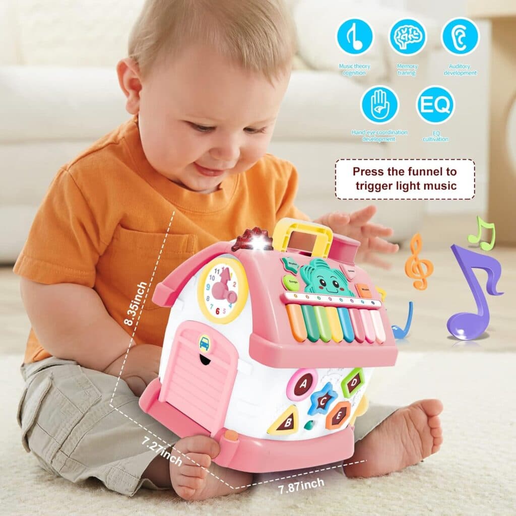 Montessori Toys for 1+ Year Old Girl - Toddler Toys Age 1-2, 6-in-1 Toys with Sound/Lights/Music/Clock/Telephone/Car,Smart Learning Home