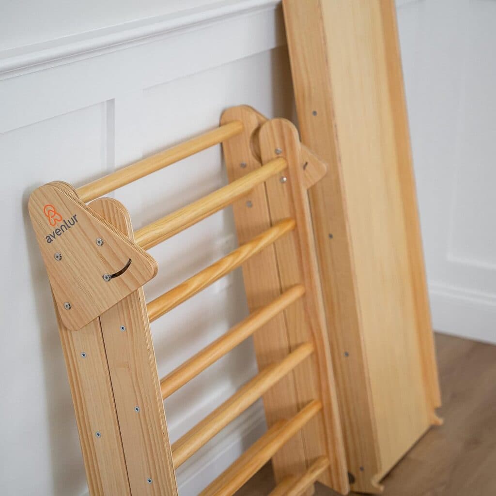 Avenlur Hazel 5-in-1 Indoor Climbing Gym - Waldorf and Montessori Climbing Set with Triangle Ladder, Climbing Ramp, Arch Climber, Rocker, and Slide - Montessori Toys for Children 18mo to 7yr (Natural)