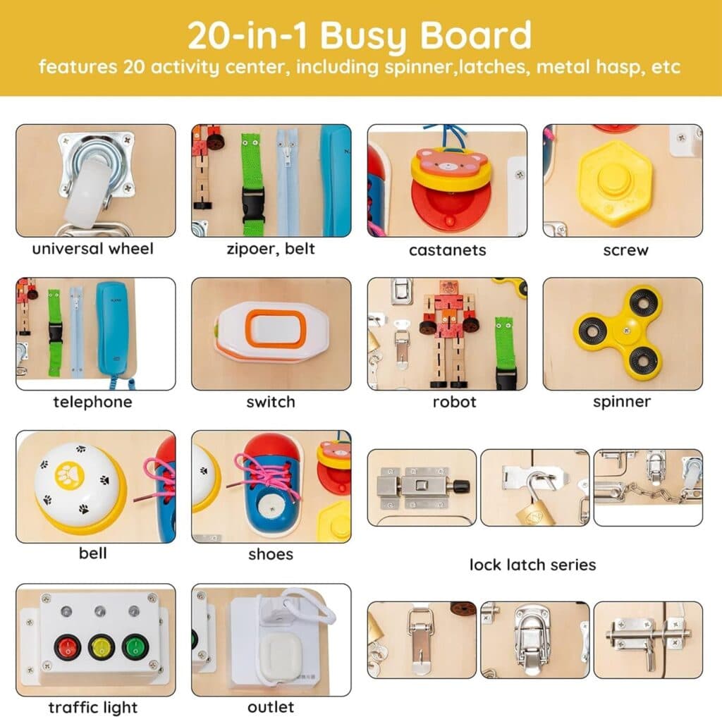 Montessori Busy Board for Toddlers 20-in-1 Large Busy Board for 1 2 3 4 Year Old Busy Board Toys Learn to Dress Toys for 3 Yeas Kids Learning Toy for Kids Busy Board