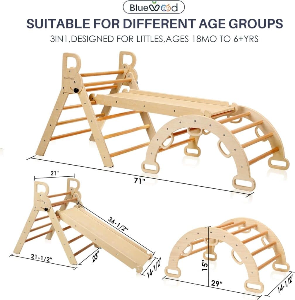 Pikler Triangle Set for Baby Climbing Toy Indoor Playground for Kid | Montessori Learning Toy with Arch, Ramp, and Climbing Triangle | Indoor Outdoor Playground Climbing Toys for Toddlers