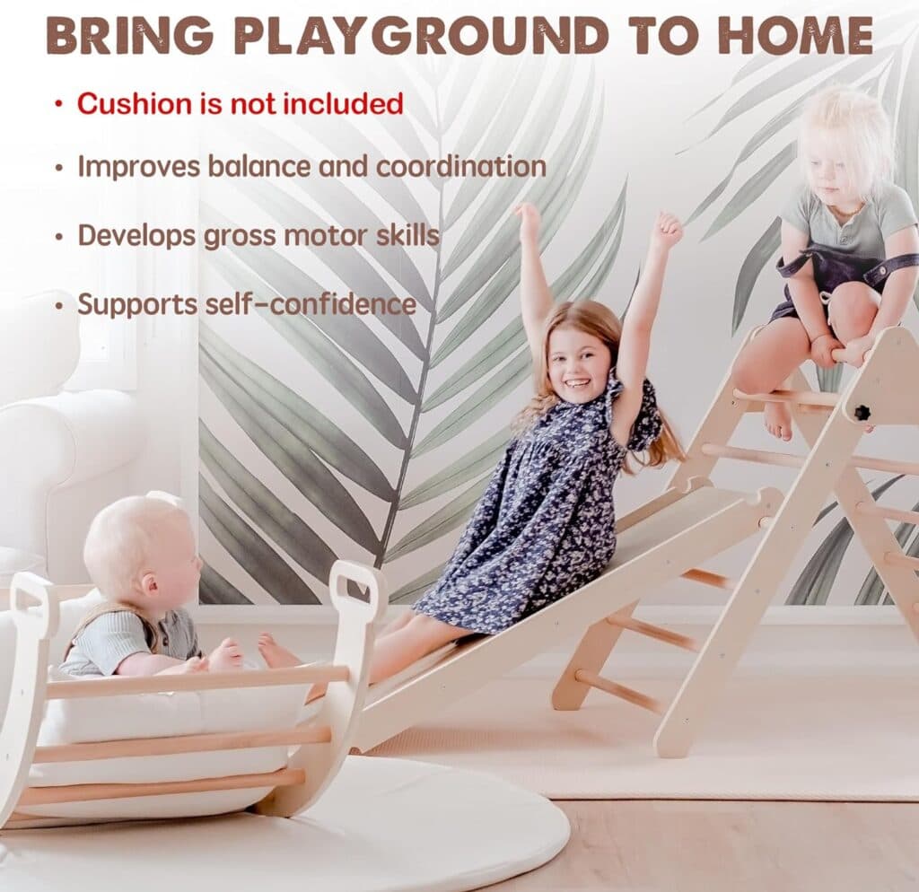 Tiny Land 5 in 1 Pikler Triangle Set, Baby Climbing Toys Indoor Playground, Foldable Toddler Climbing Toys, Wooden Montessori Climbing Set for 2-6 Years, Jungle Gym for Kids