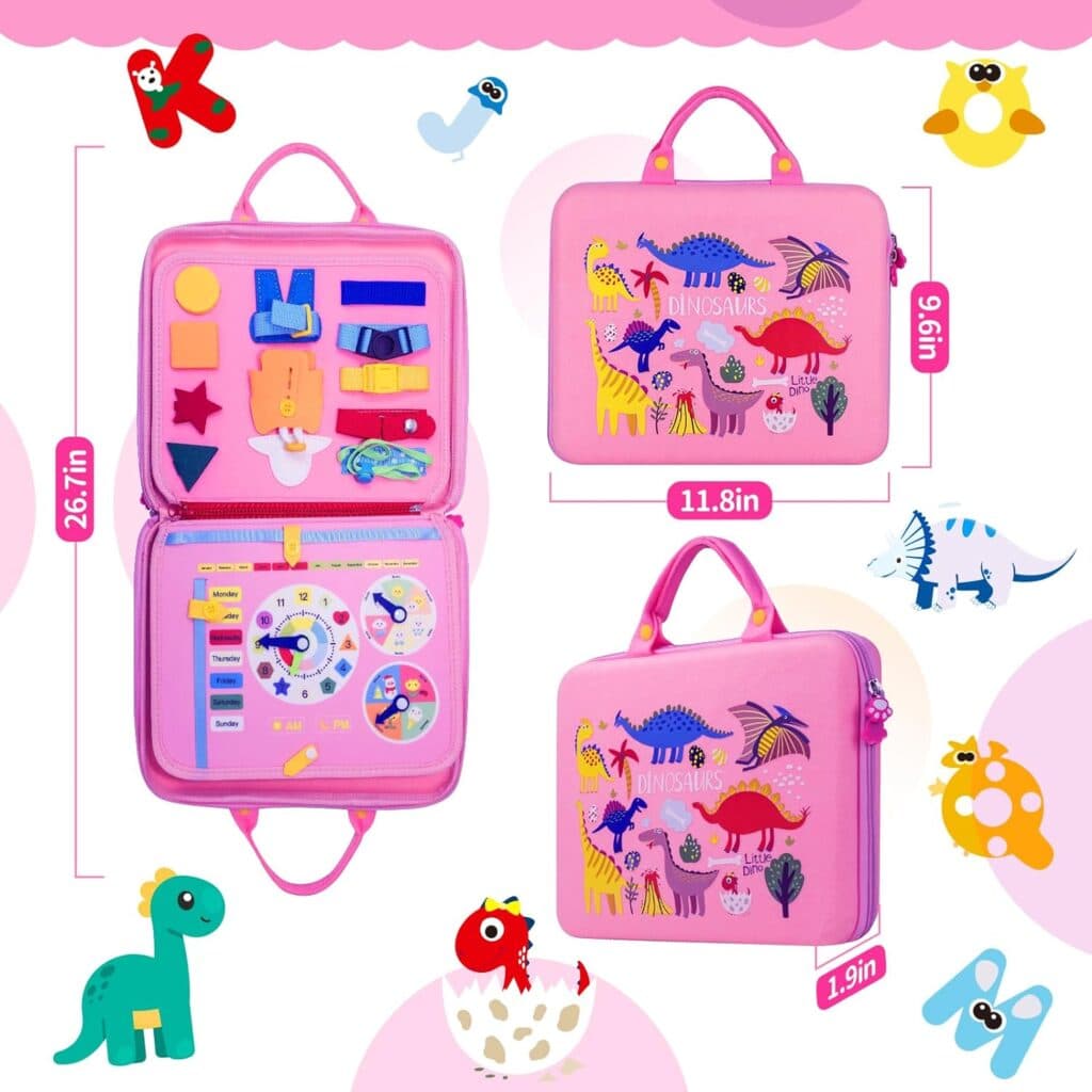 Busy Board Montessori Toys for Toddlers 1 2 3 4 Year-Busy Book Board Travel Toy for Plane Car, Birthday Gift for Boys Girls-Preschool Educational Learning Sensory Activity Motor Skills (Blue)