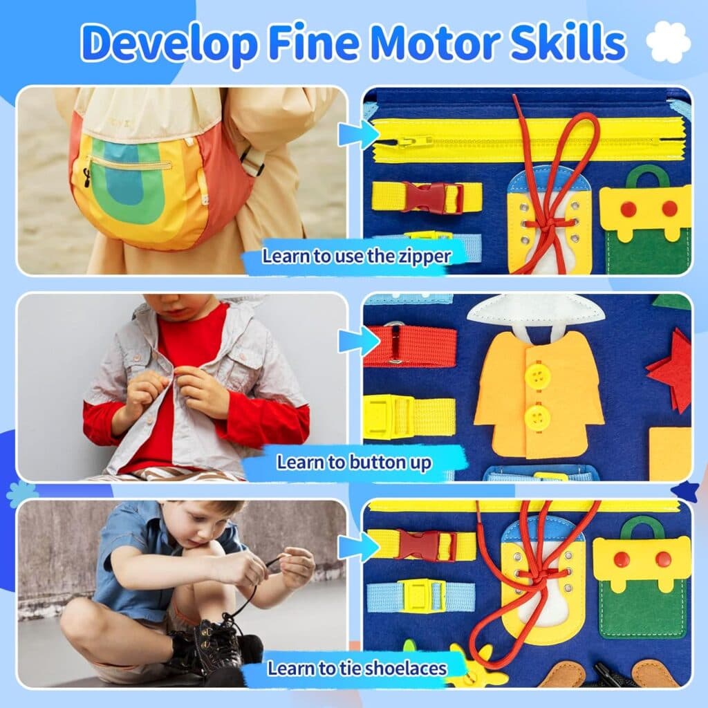 Busy Board Montessori Toys for Toddlers 1 2 3 4 Year-Busy Book Board Travel Toy for Plane Car, Birthday Gift for Boys Girls-Preschool Educational Learning Sensory Activity Motor Skills (Blue)