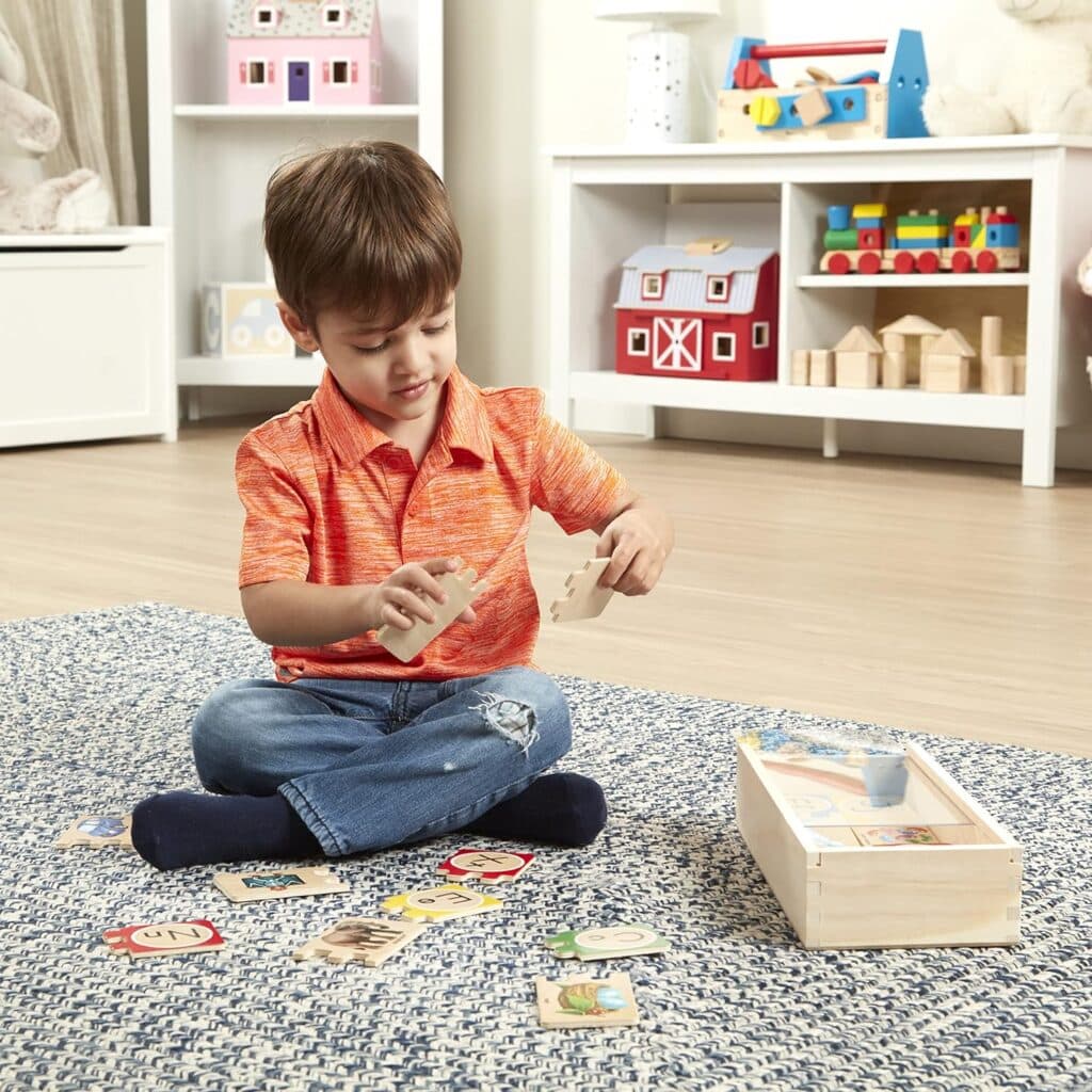 Melissa Doug Self-Correcting Alphabet Wooden Puzzles With Storage Box (52 pcs) - ABC Puzzles, Wooden Alphabet Puzzle For Kids Ages 4+
