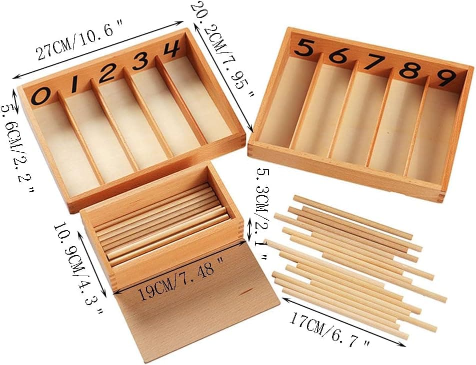 Montessori Spindle Box with 45 Spindles Montessori Math Toys Material for Toddlers Kids 3 Years Old