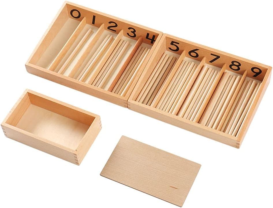 Montessori Spindle Box with 45 Spindles Montessori Math Toys Material for Toddlers Kids 3 Years Old