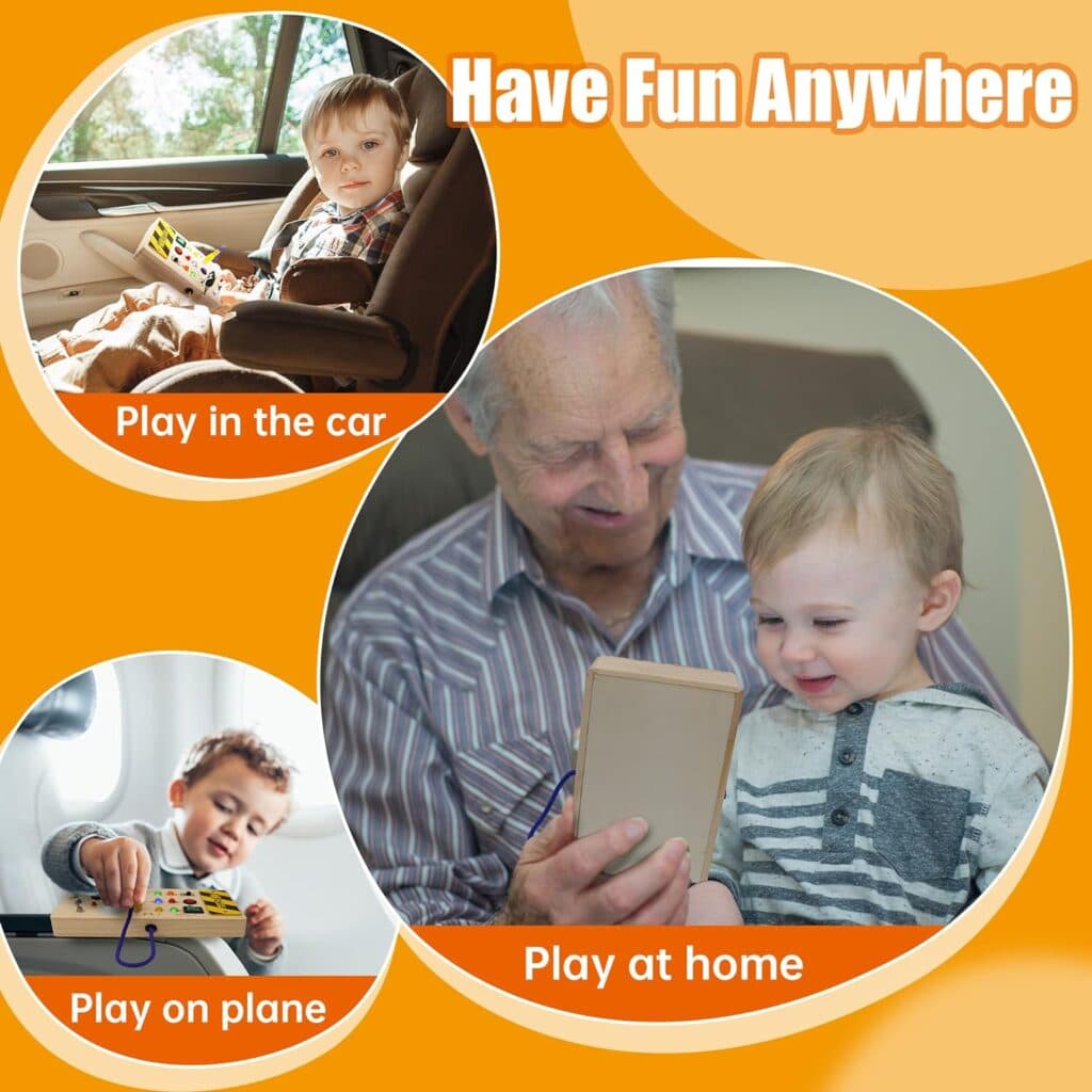 Montessori Switch Busy Board with LED Light - Montessori Toys for 1 2 3 Year Old, Wooden Toddler Busy Board Travel Light Switches Toy, Learning Sensory Toys for Toddlers 1-3 Boys Girls