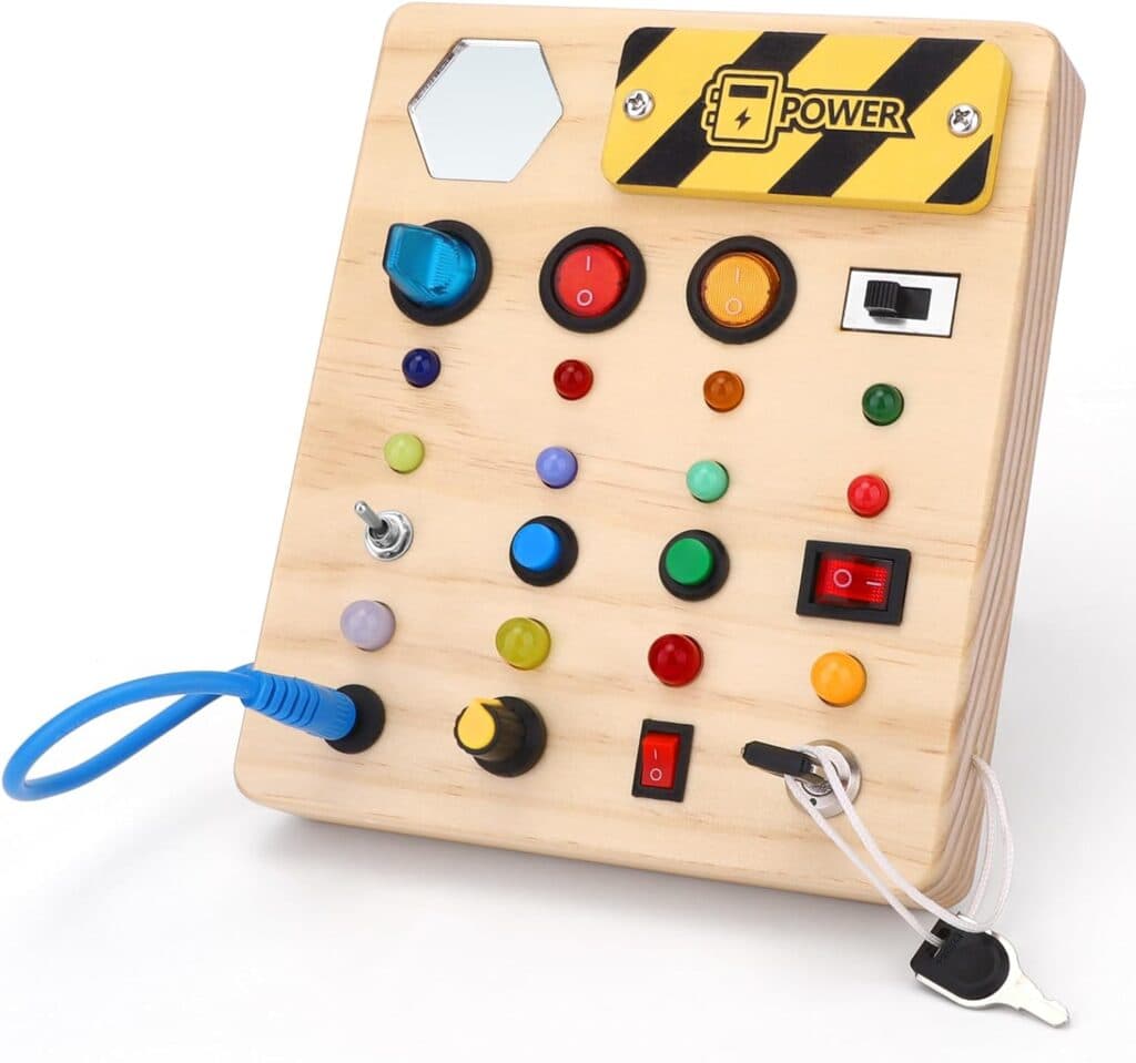 wakeInsa Montessori Busy Board,Montessori Toys for 1-3 Years Old,Baby Sensory Board,Preschool Learning Activities,Wooden Toys for Toddler,Christmas Birthday Gift for Boys Girls