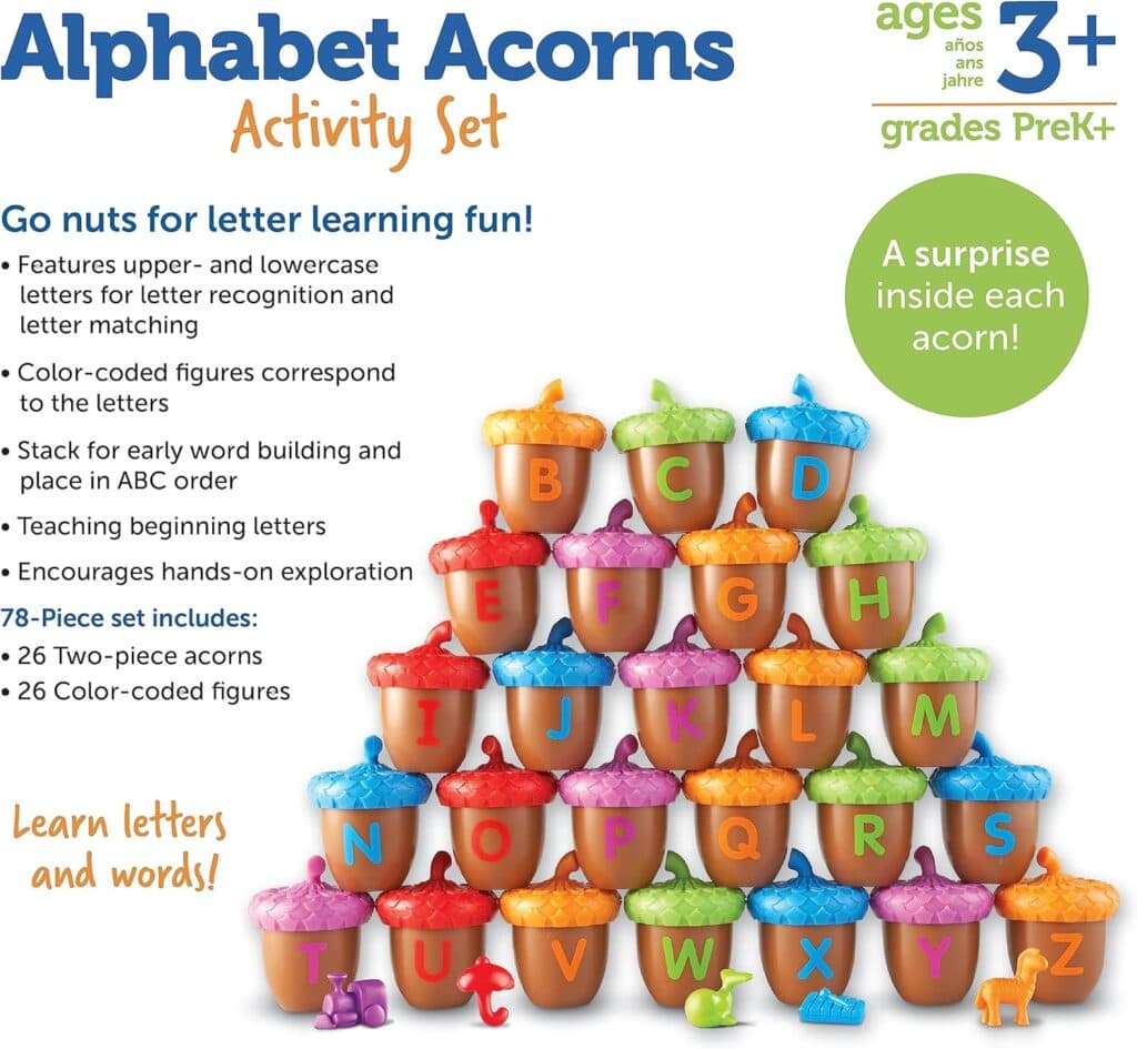 Learning Resources Alphabet Acorns Activity Set, Develops Letter Recognition, Educational Toys for Toddlers, Homeschool, Visual Tactile Learning Toy, 78 Pieces, Ages 3+