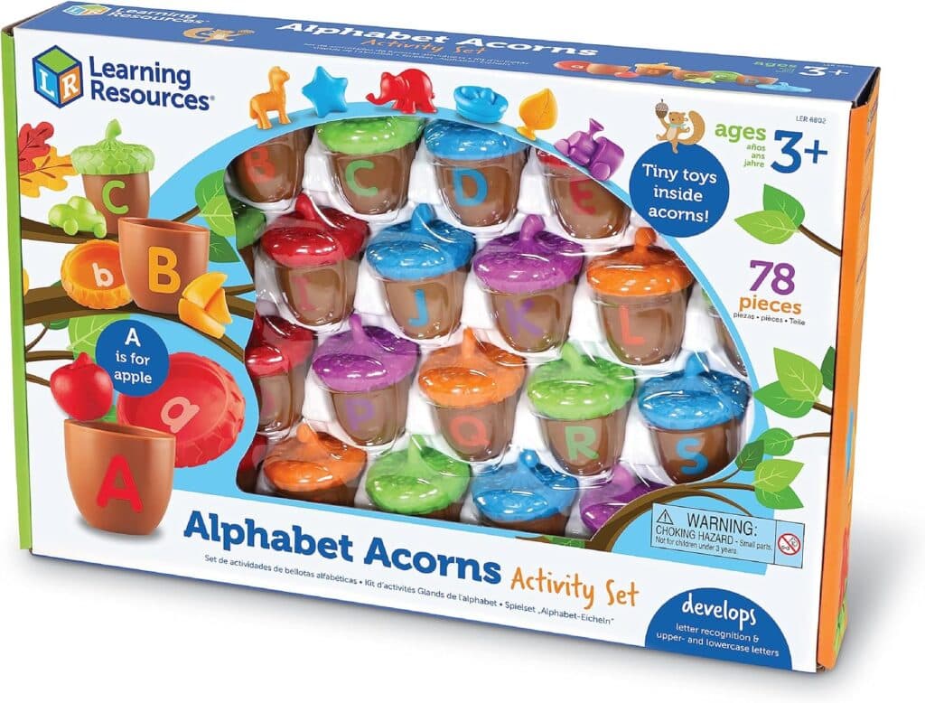 Learning Resources Alphabet Acorns Activity Set, Develops Letter Recognition, Educational Toys for Toddlers, Homeschool, Visual Tactile Learning Toy, 78 Pieces, Ages 3+