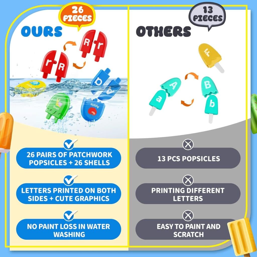 Alphabet Learning Toys Ice Cream ABC Letter Matching Toy Preschool Educational Montessori Toy Smart Color Sorting Kids Christmas Gift for Boys Girls Age 2 3 4 5+