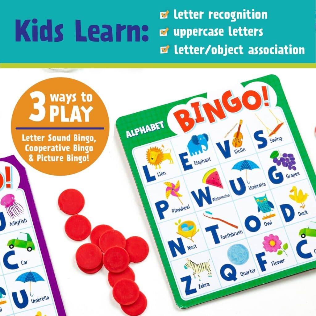 Peaceable Kingdom Alphabet Bingo! Letter Learning Educational Board Game for 2 to 6 Kids Ages 4+