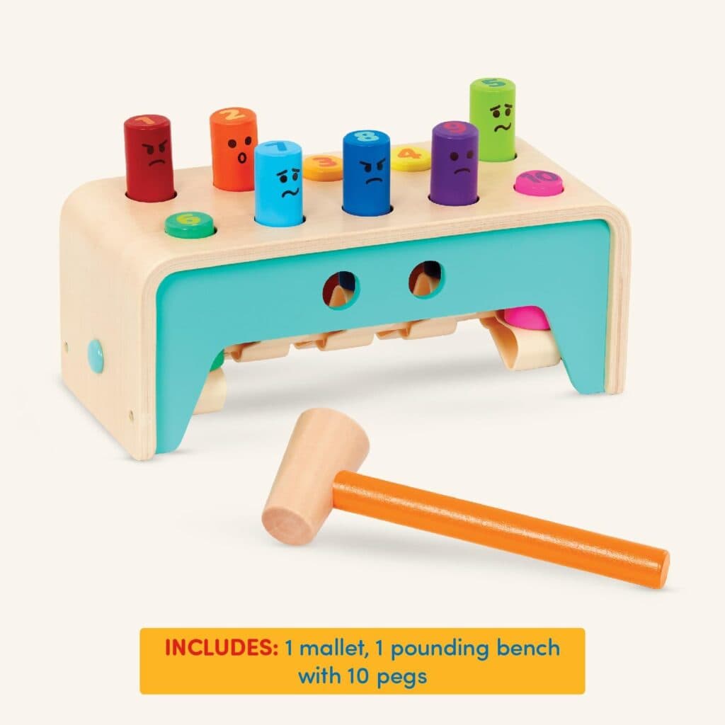 Battat – Wooden Hammer Toy For Kids, Toddlers – Pounding Bench With Pegs And Mallet – Colorful Developmental Toy – Pound Count Bench – 1 Year + – Pound Count Bench