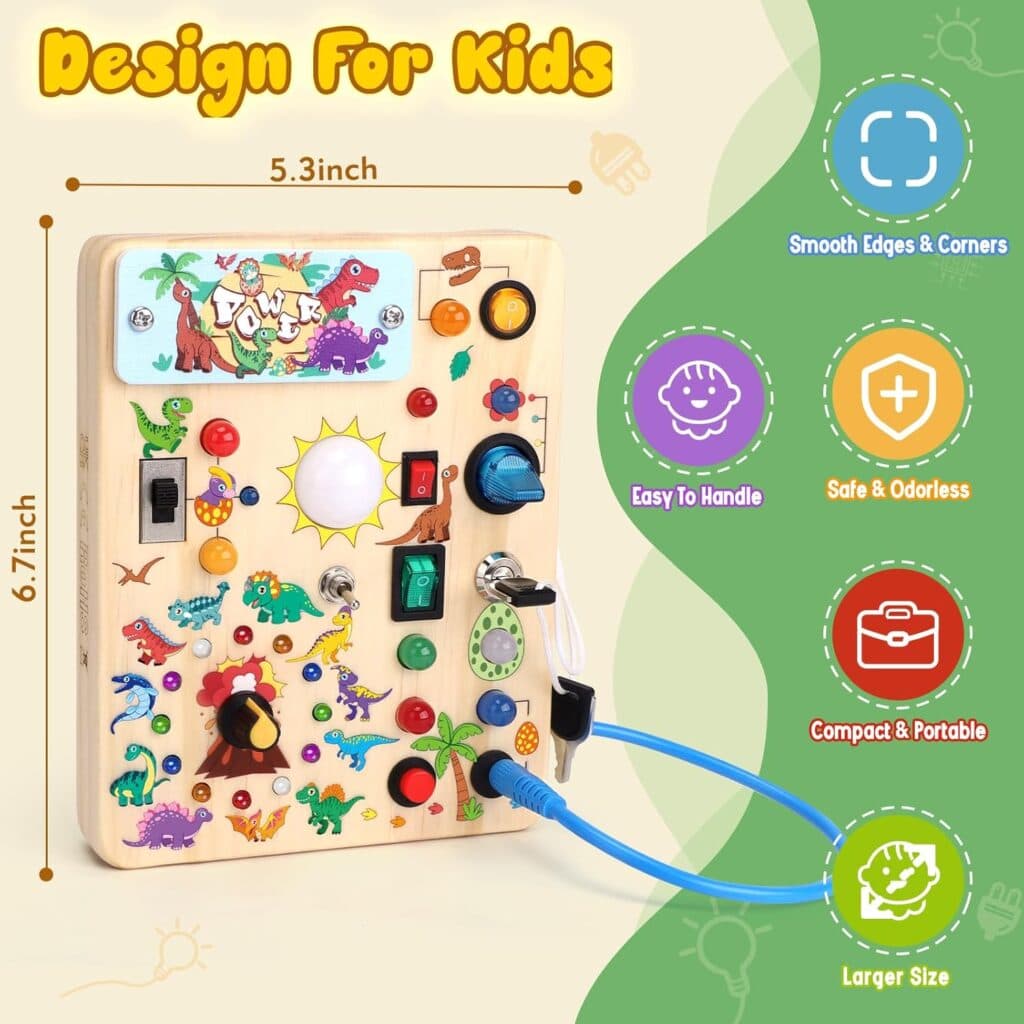 Busy Board,Montessori Toys for 1-3 Years Old, Wooden Toddler Toys, Autism Sensory Travel Toys, Ideal Gift for 1+ Year Old Boys (Busy Board Plus V2)