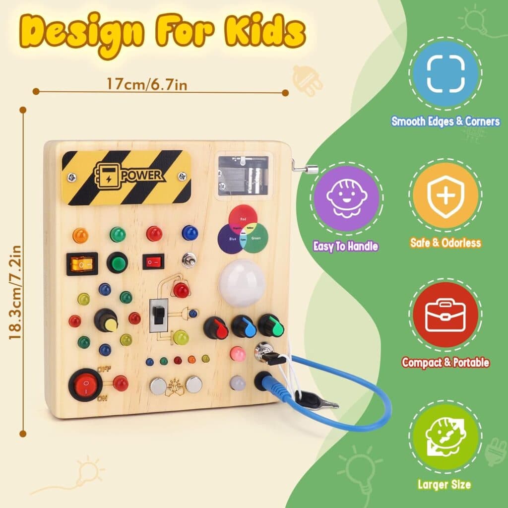 Busy Board,Montessori Toys for 1-3 Years Old, Wooden Toddler Toys, Autism Sensory Travel Toys, Ideal Gift for 1+ Year Old Boys (Busy Board Plus V2)