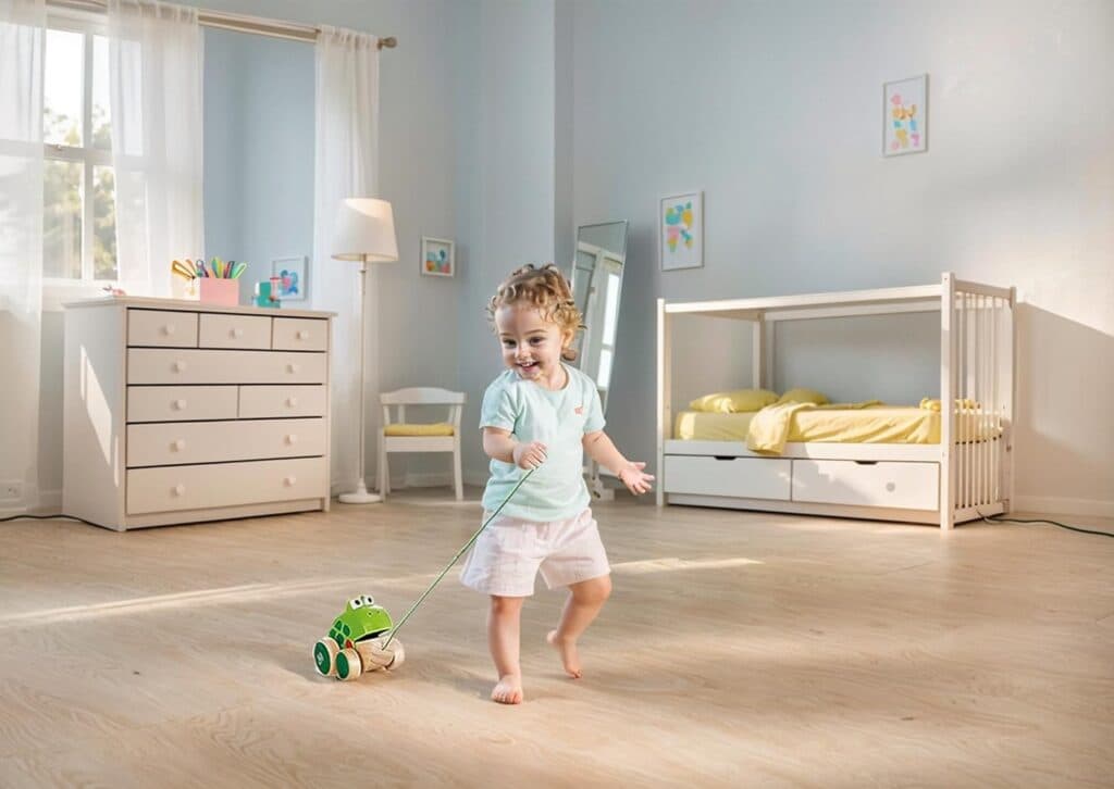 Hape Frog Pull-Along Wooden Frog Fly Eating Pull Toddler Toy, Bright Colours