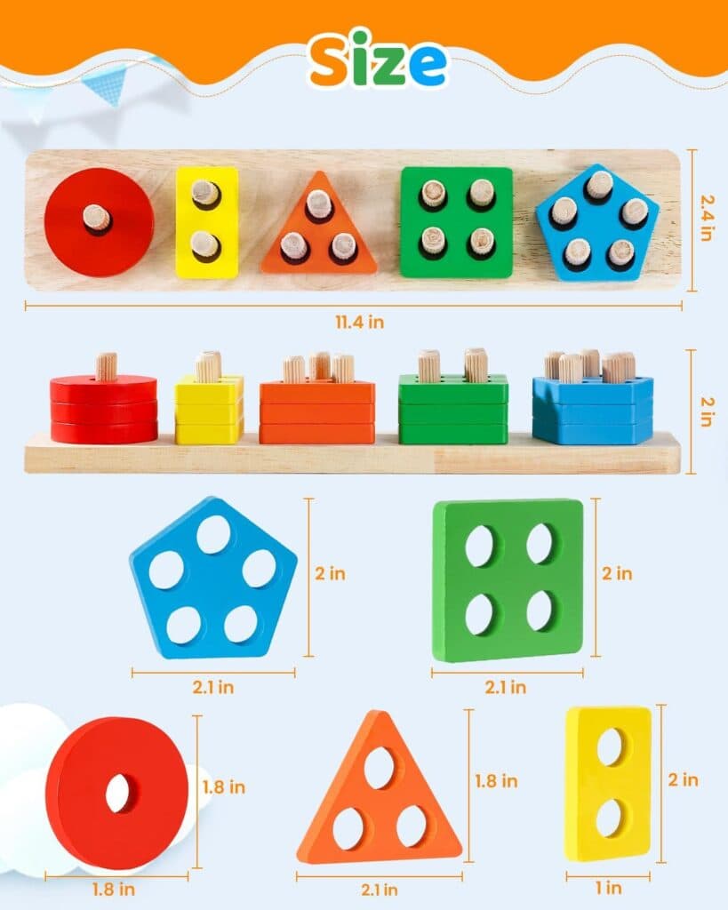 Montessori Toys for 1 2 3 Year Old Boy Girl, Wooden Sensory Toys for Toddlers 1-3, Toys for Ages 2-4, 1 2 Year Old Boy Girl Gifts, Shape Sorter Motor Skills Toddler Learning Activities Puzzles Toys