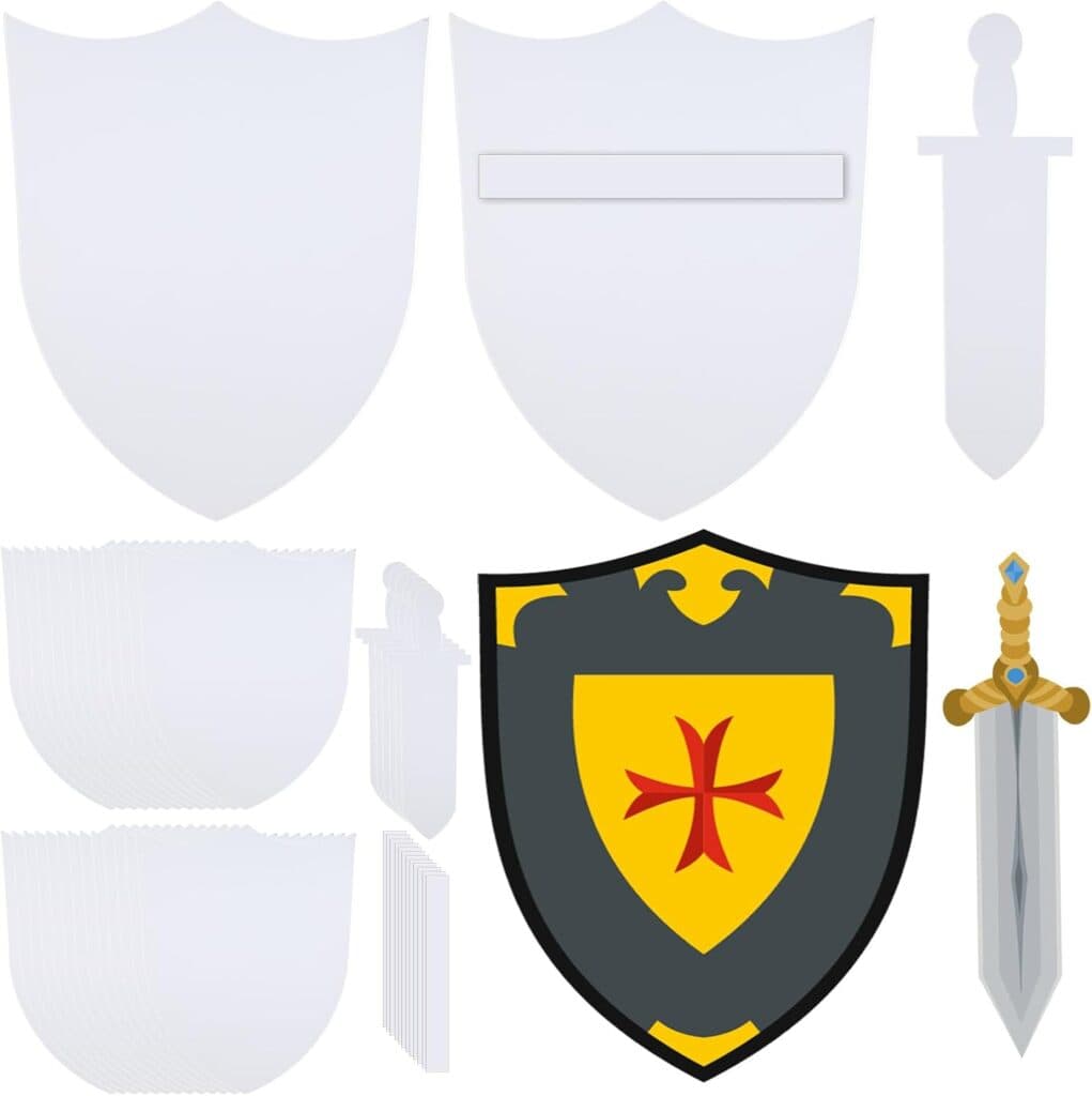 24 Pcs DIY Cardboard Shield Kit and Swords for Kids 17 x 23 Cardboard Shields 12 Set Knight Crafts for Kids School Party Home Activities