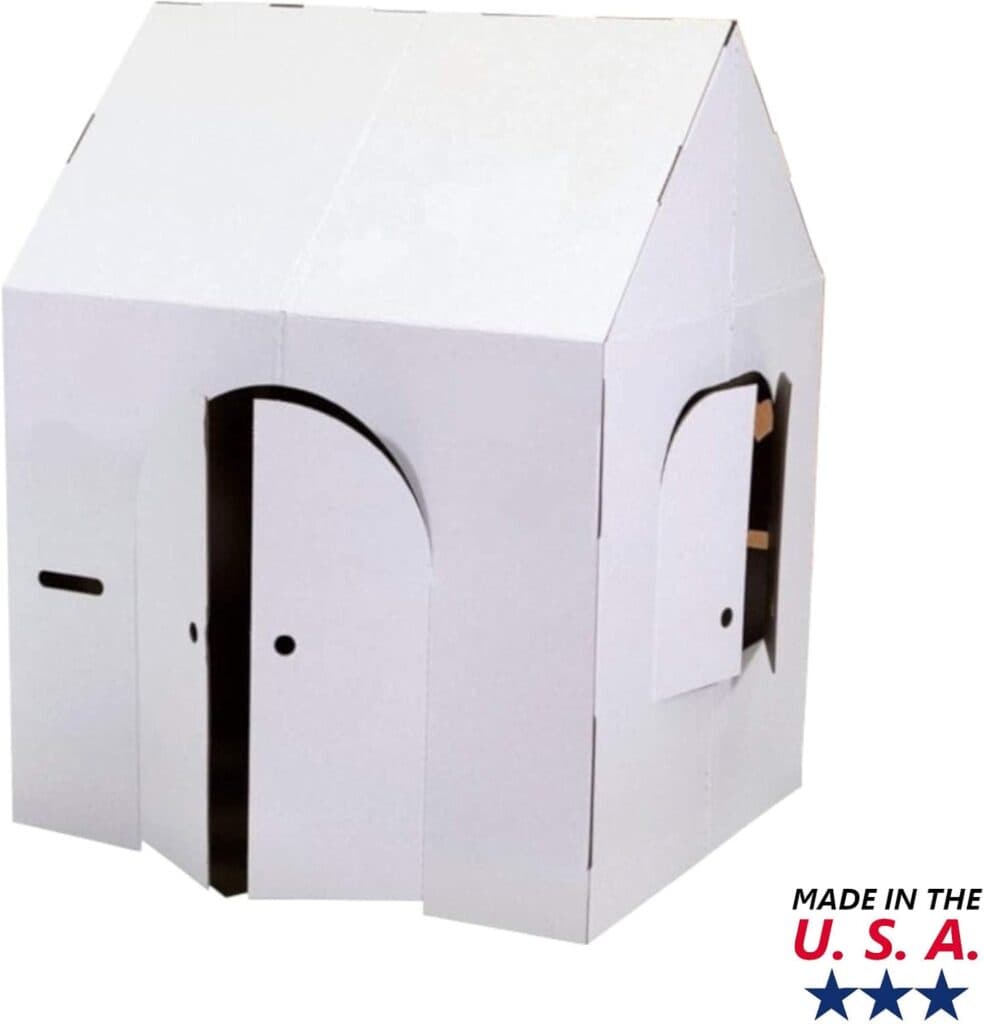 Easy Playhouse Blank Crafty Cottage - Kids Art and Craft for Indoor Fun, Color, Draw, Doodle on this Blank Canvas – Decorate and Personalize a Cardboard Fort, 32 x 26.5 x 40.5 - Made in USA, Age 3+