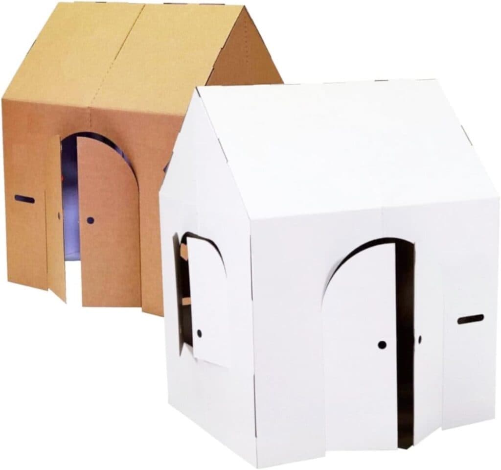Easy Playhouse Blank Crafty Cottage - Kids Art and Craft for Indoor Fun, Color, Draw, Doodle on this Blank Canvas – Decorate and Personalize a Cardboard Fort, 32 x 26.5 x 40.5 - Made in USA, Age 3+