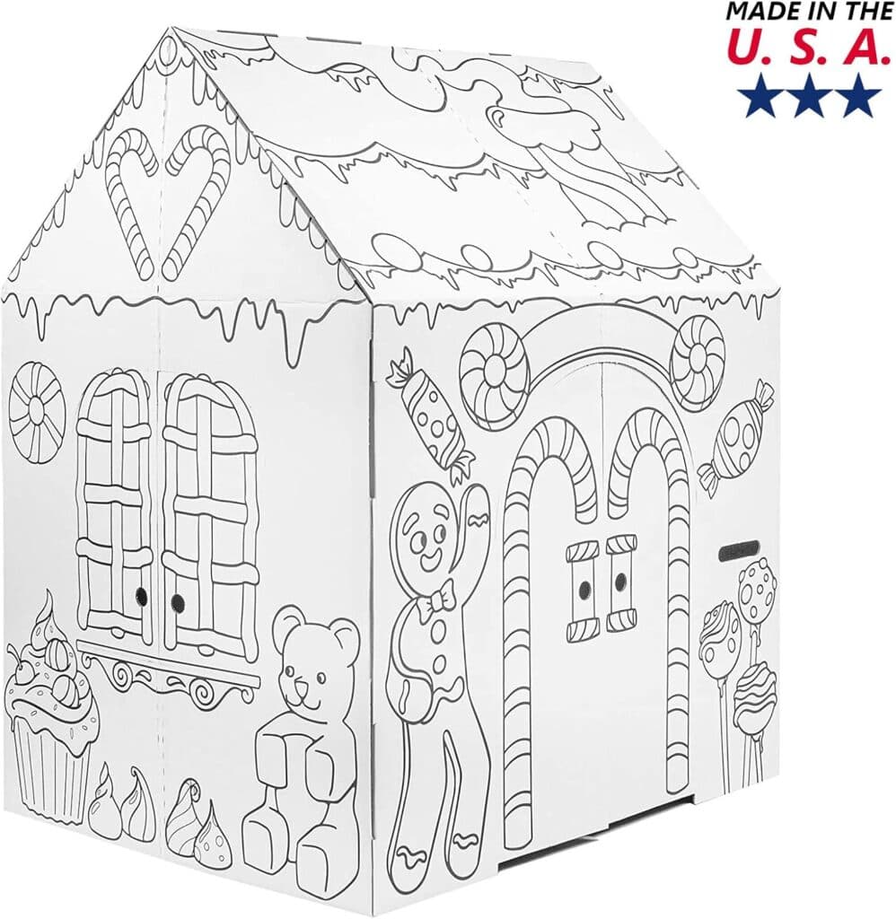 Easy Playhouse Gingerbread House - Kids Art Craft for Indoor Fun, Color Favorite Holiday Sweets Winter Friends– Decorate Personalize a Cardboard Fort, 32 X 26. 5 X 40. 5