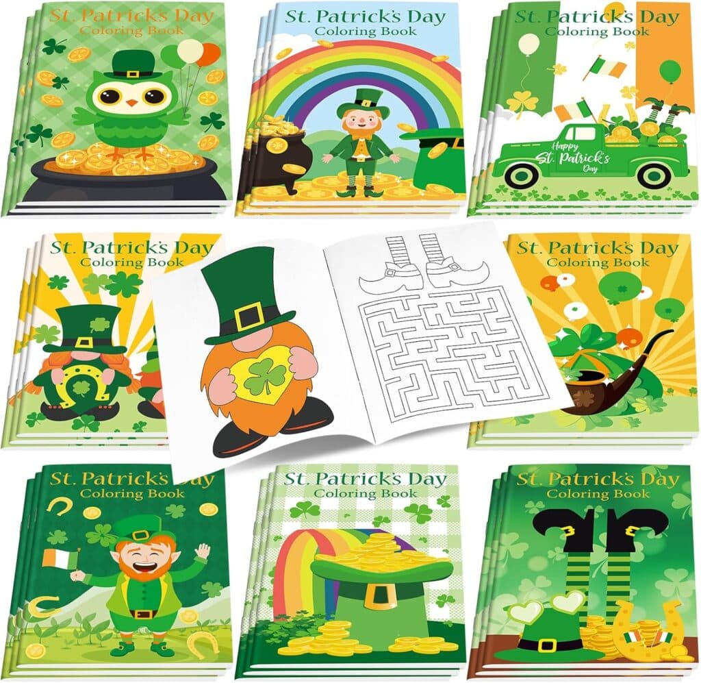 Faccito 24 Pcs St. Patricks Day Coloring Book for Ireland Coloring Book Bulk Irish Mini DIY Art Drawing Activity Set for St. Patricks Day Classroom Activities Party Supplies