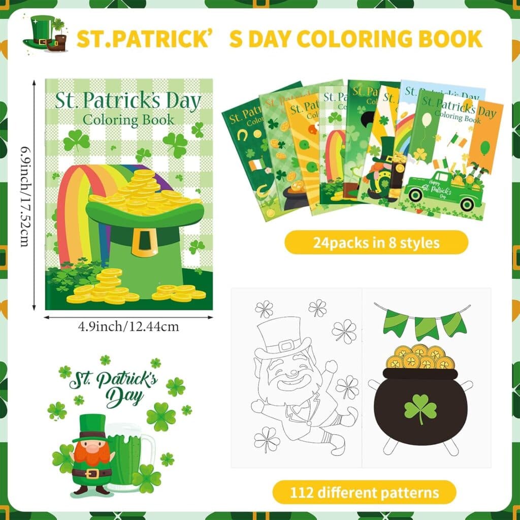 Faccito 24 Pcs St. Patricks Day Coloring Book for Ireland Coloring Book Bulk Irish Mini DIY Art Drawing Activity Set for St. Patricks Day Classroom Activities Party Supplies