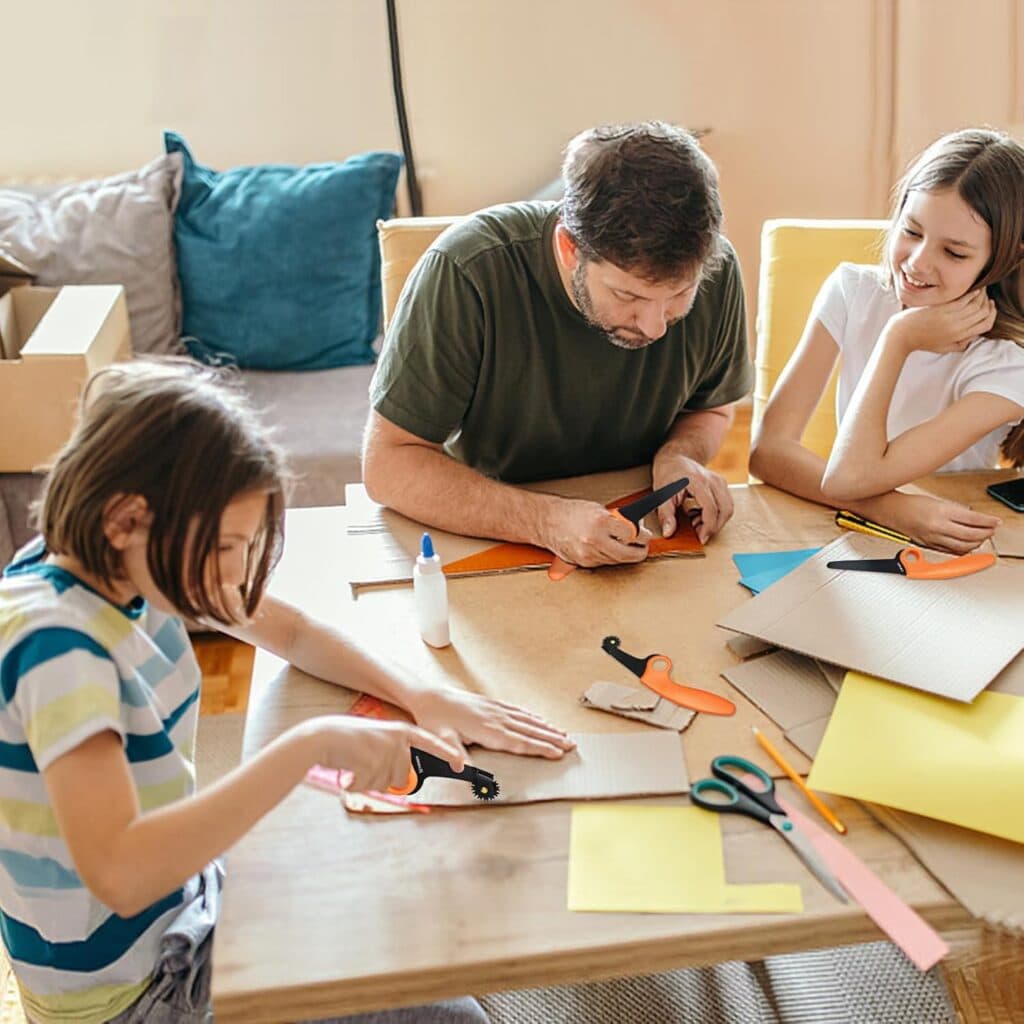 Kids Cardboard Construction Tool Kit with Scoring Wheel, Safe Saw Cardboard Cutter Perforate Lines to Sculpt Cardboard 2 pcs Set, Fold Roller for Boys and Girls