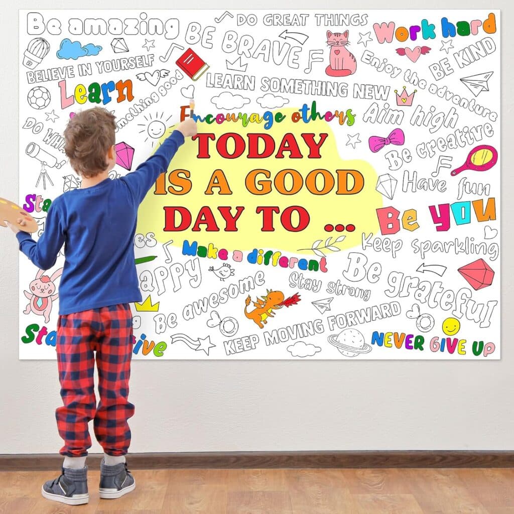 Positive Affirmations Coloring Poster for Kids Giant Today Is A Good Day Coloring Poster Large Big Coloring Tablecloth Sheet Jumbo Coloring Page Book for Classroom Home Birthday Party Supplies Favor