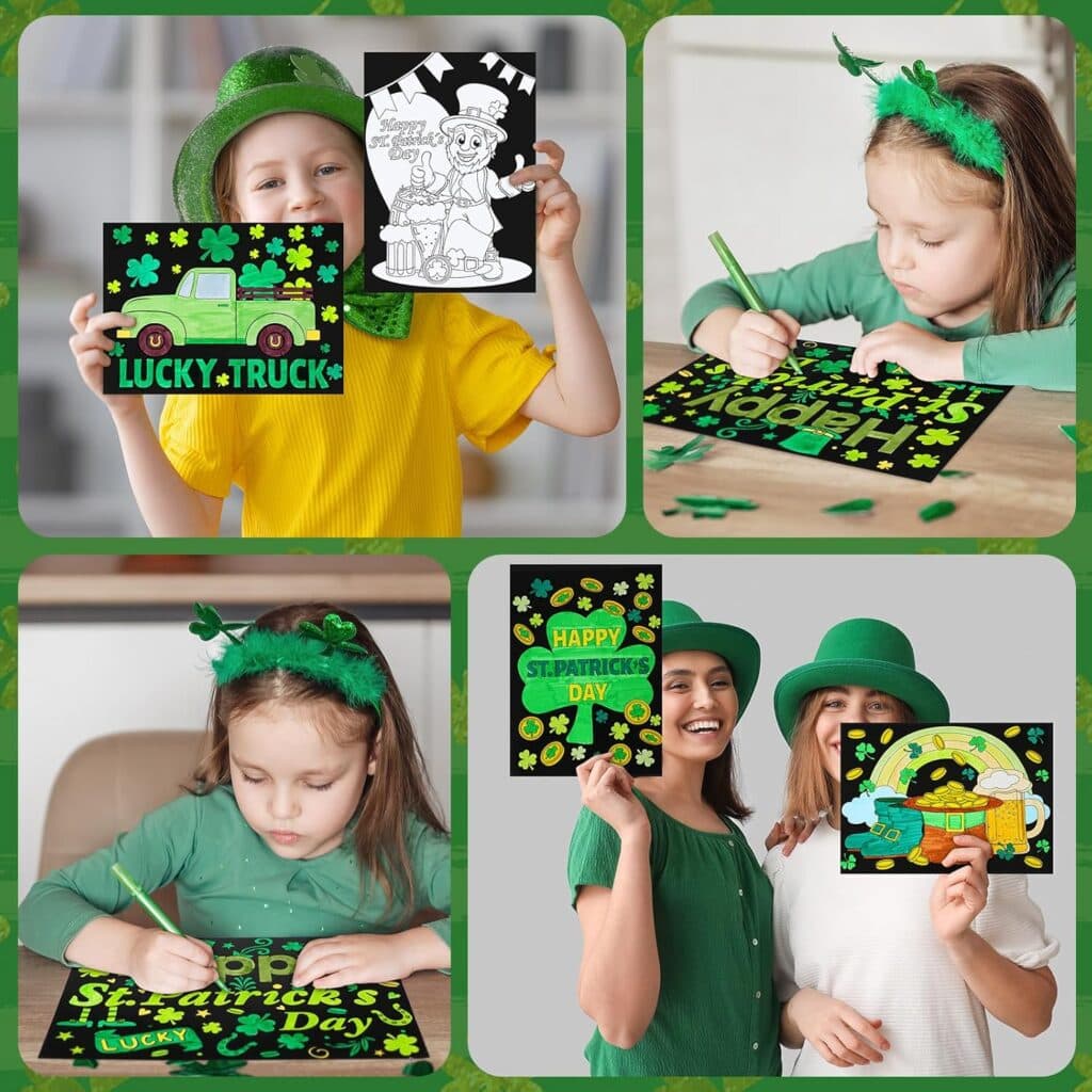 Zhanmai 30 Pcs St. Patricks Day Coloring Posters St. Patricks Day DIY Crafts Bulk Color Your Own Shamrock Irish Elf Hat Posters DIY Crafts for St. Patricks Party School Activities